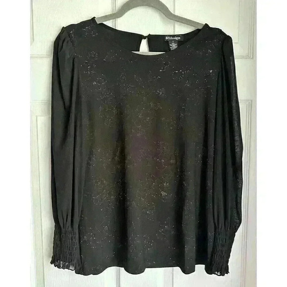By Design top Women black Shimmer Floral Y2K long sheer sleeves size S - Picture 1 of 5